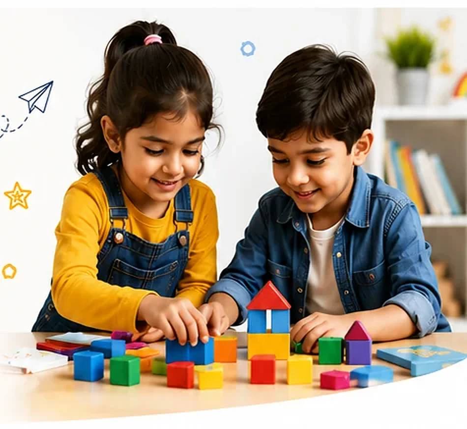 Children exploring colourful learning and play activities